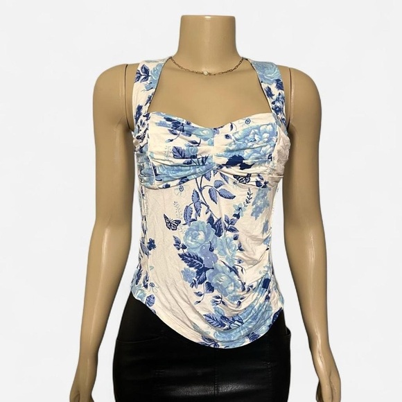 Free People Blue and White Floral Blouse - Picture 2 of 5